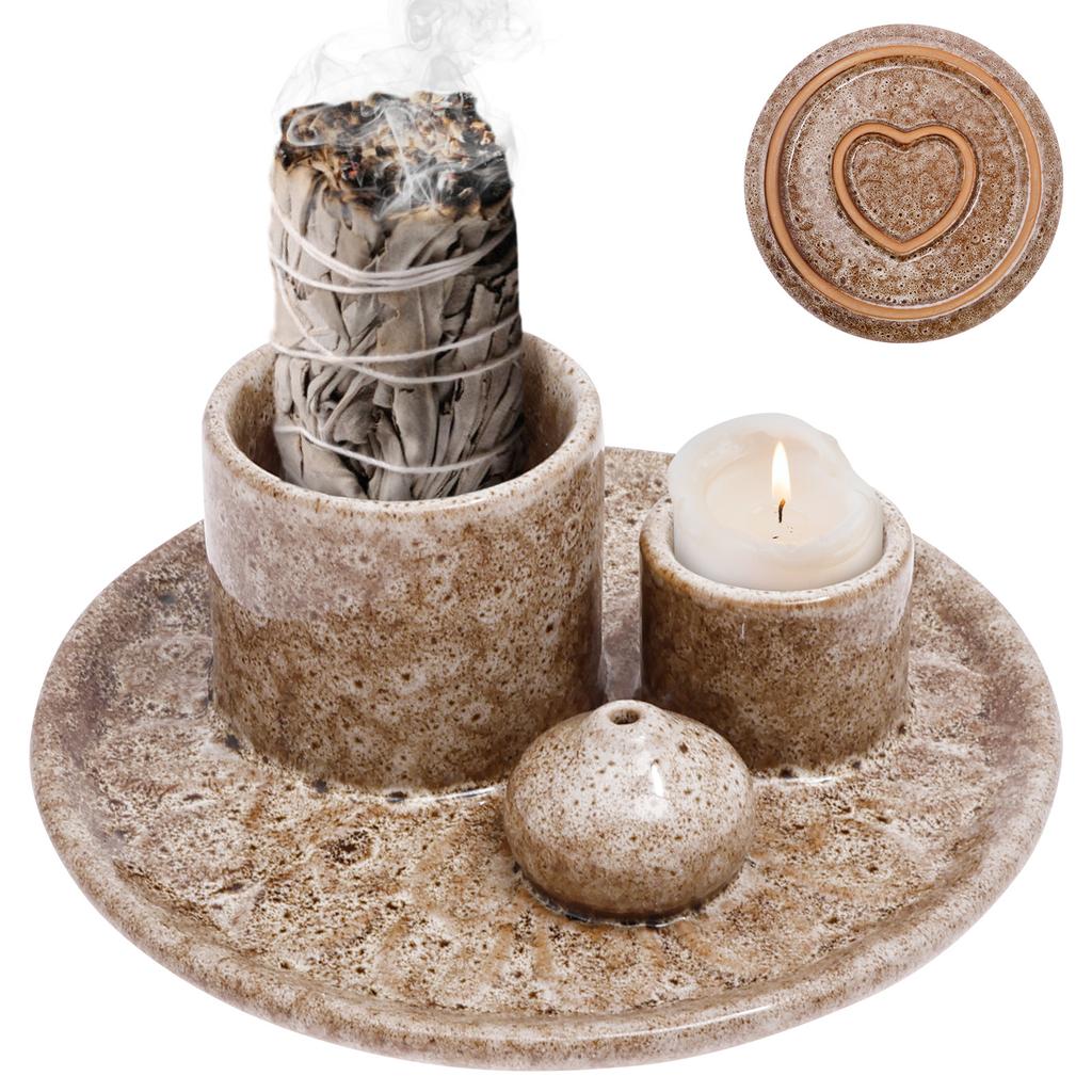 4v1 Miska na kadidlo Držák na Palo Santo Keramický svícen Podnos Kadidelnice Držáky na šalvěj pro ideální výzdobu jógy a meditace