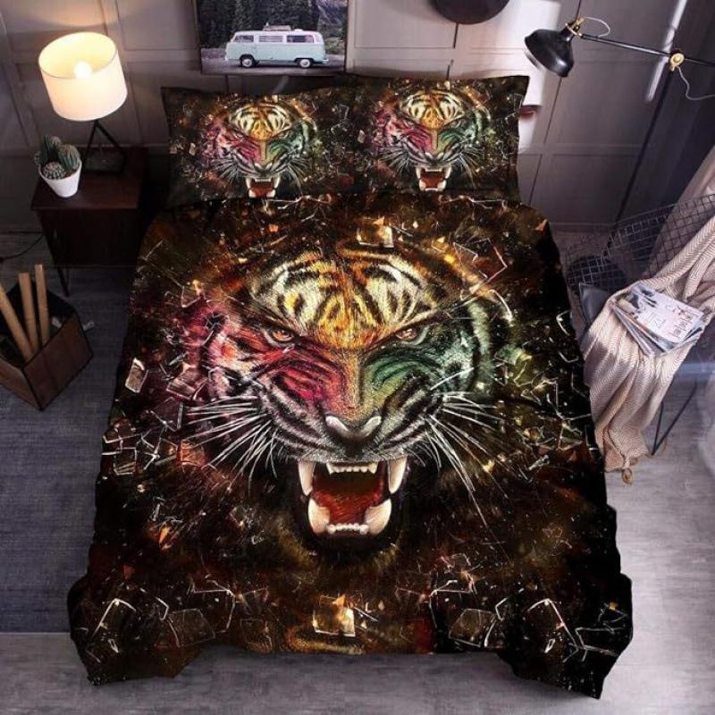 3D Digital Printed Home Textiles Tiger Quilt Sheet, Three-Piece Bedding Kit