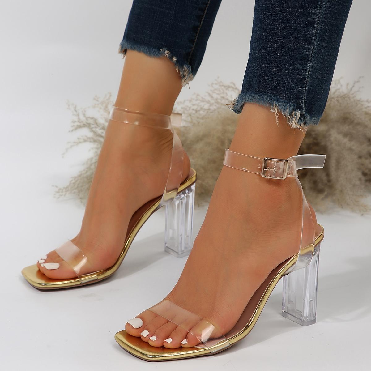 

Fashion Summer Clear Heeled Party Sandals for Women Transparent Ankle Strap High Heel Shoes Woman Plus Size Fashion 2025 35