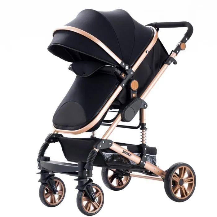 BAZARLAND30. Wózek wielofunkcyjny 3 w 1 Fotelik samochodowy Gondola Trio Odwracany Regulowany Wysoka Jakość Koła nieprzebijalne. Czarny i złoty