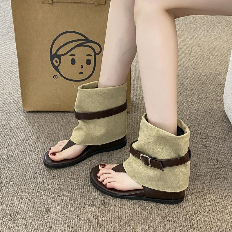 

Mezzanine flat women s boots women s denim belt buckle middle help herringbone cool boots women s comfort 35