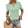 Women's Clothing European American Cross-border Spring Summer New Solid Round Neck Button Short-sleeved T-shirt Hollow Top