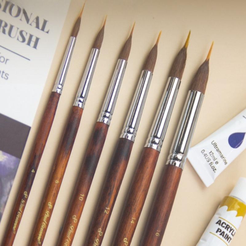 6-Pack Premium Mongolian Sable Hair Brushes Ultra-Fine Tip for Watercolor Line Art Detailing