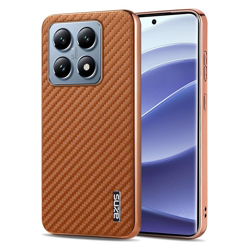 Für Xiaomi Mi 14T Pro Mi 14T 6,67 Zoll Hülle Kohlefasertextur PU Lederbezug Galvanisierter Bumper Weiche Stoßfeste Schale Fundas