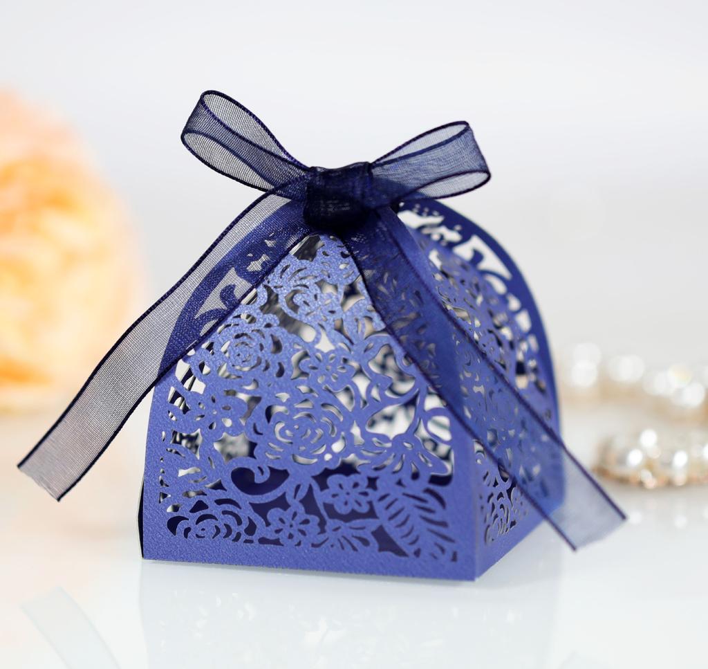 25/50/100pcs Laser Hollow Cut Wedding Candy Boxes with Thank You Tag Valentine's Day Gift Chocolate Packaging Box Party Favors