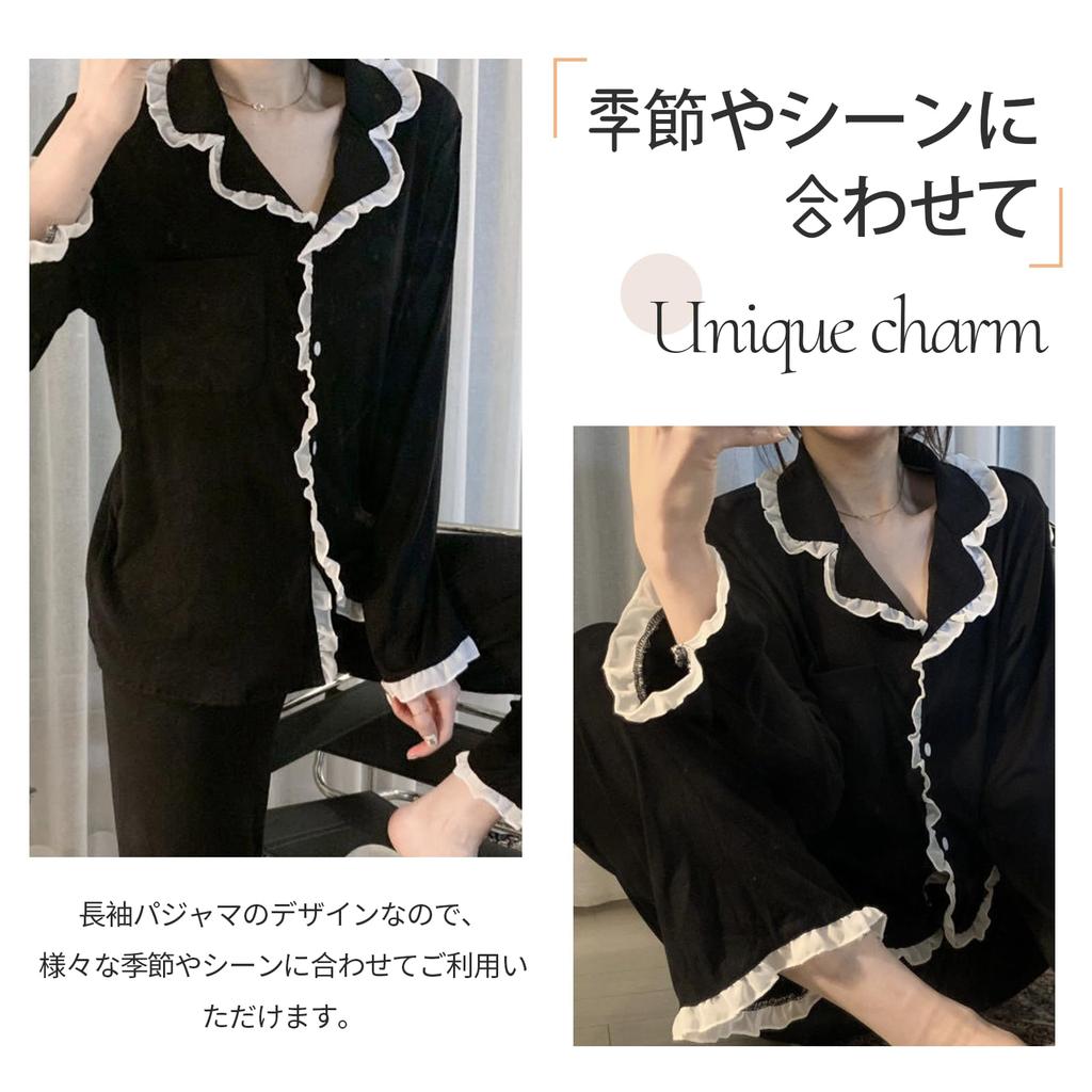 Tiernyueth Top and Bottom Long Cute Solid Easy to Put On and Take Autumn Women's Pajamas, V-Neck, Button-Down Set, Sleeves, Loungewear, Lightweight,