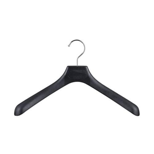 Commercial Suit Jacket Hangers, Black, Sturdy, Plastic, Anti-Slip (Set of 4, 39cm, No Bars)