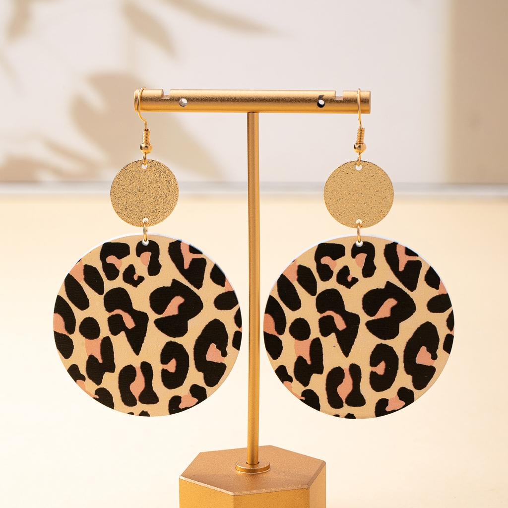 Women's Earrings, Exaggerated Geometric Round Leopard Print Pattern Earrings, Suitable for Daily Wear and Vacation Wear