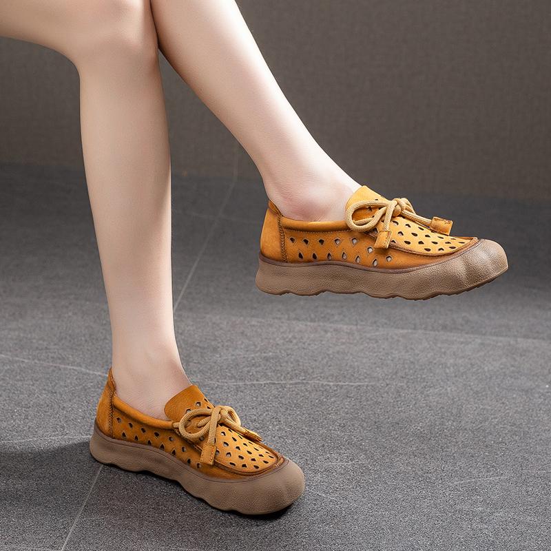 Fashion AIYUQI  Women's Hole Sandals 2025 New Non-slip Hollow Casual Shoes Women Shoes Large-Size Genuine Leather Flats Female Sneakers