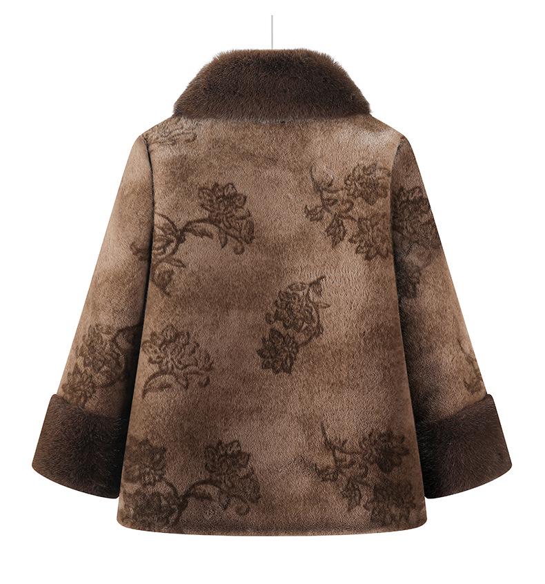 Chinese Style Faux Fur Plush Granny Jacket for Women (Ages 70-80)