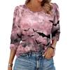 Women's Fashionable Casual Round Neck Seven Quarter Sleeve Halloween Printed Bubble Sleeve Top