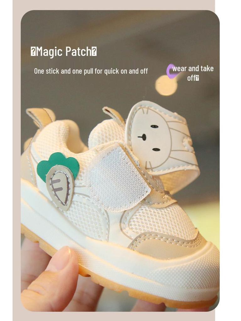Breathable Mesh Baby First Walker Shoes - Soft Sole, Anti-slip, Cartoon Design, Velcro Closure for Boys and Girls, Spring/Autumn.