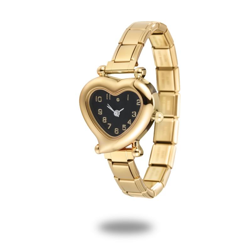 High Quality Fashion DIY 9MM Width Italian Elastic Charm Stainless Heart Shape Watch Bracelet Bangle for Friend Birthday Jewelry
