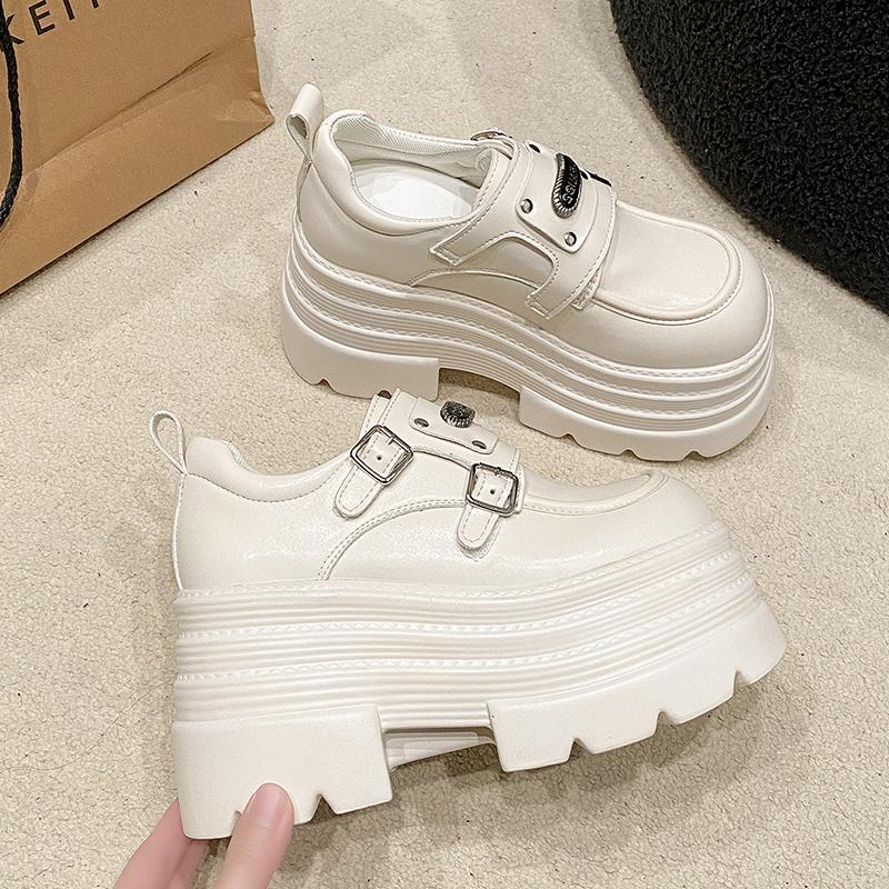 Adidași de piele pentru femei Nou Primăvara 2025 Platformă înaltă cu șireturi Pantofi casual cu talpă groasă Tocuri de 10 cm Pantofi de mers Zapatos Mujer