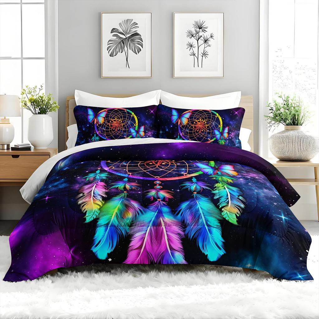 3PC Galaxy Dreamcatcher Bedding Set Bohemian Duvet Cover with 2 Pillowcases for Dreamy Bedroom Or Guest Room Decor