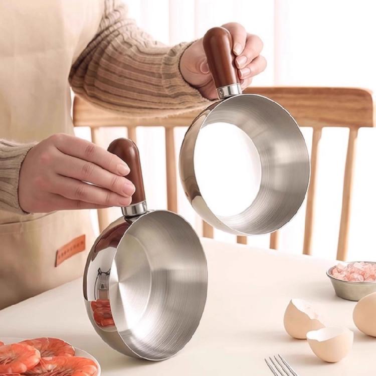Heat Resistant Wood Handle Cooking Bowl Stainless Steel Pot Suitable For Oil Splashing And Practical Storage