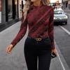 Women's Autumn Long-sleeved Leopard Print Fitted Top with A Round Neck