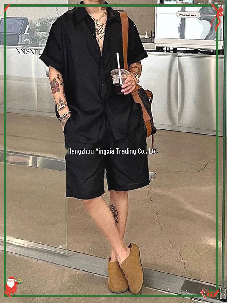 Herren-Set: Leinen-Kurzarmhemd & Baumwollshorts für den Strand - Old Money Stil, Atmungsaktive Urlaubsbekleidung
