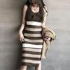 2025 Autumn/Winter Korean Retro Hyuna Two-Piece: V-Neck Sweater + Striped Skirt Dress