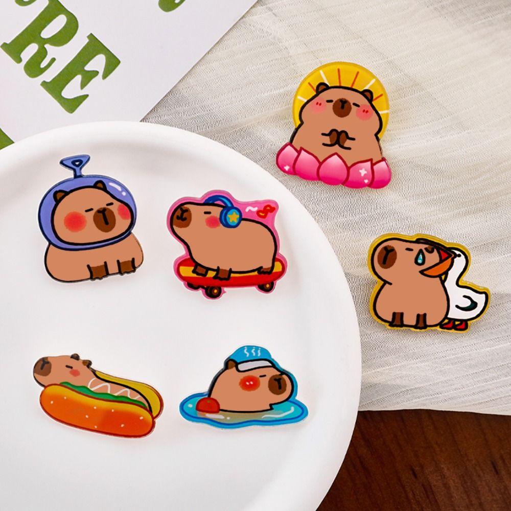 Breastpin Acrylic Capybara Pin Cute Lotus Capibara Badge Fashion Hot Dog Capybara Brooch  Skirts
