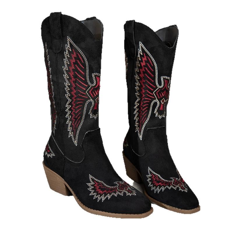 Embroidered Round Toe Ankle Boots for Women - Mid-Heel Western Style Leather Boots, Vintage Fashion Boots in Wide Width