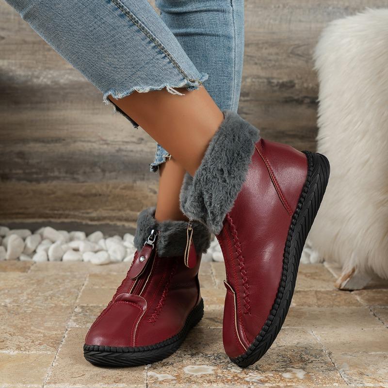 Fashion Mom's Cotton Shoes 2024 Winter New Fashion Waterproof Snow Boots Female Plush Warm Front Zipper Soft Sole Flat Women Ankle Boots