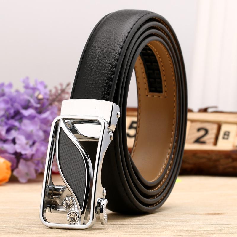 Women's Casual Double-Sided Lychee Pattern Leather Belt with Automatic Buckle