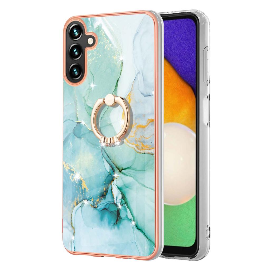 For Samsung Galaxy A55 5G Case with Ring Kickstand Marble Pattern Electroplating TPU Back Cover