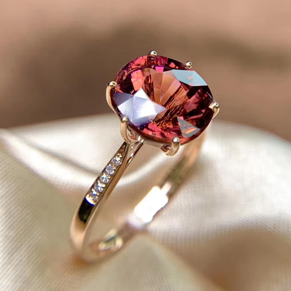 Luxury Adjustable Oval Red Tourmaline Gem Ring for Women