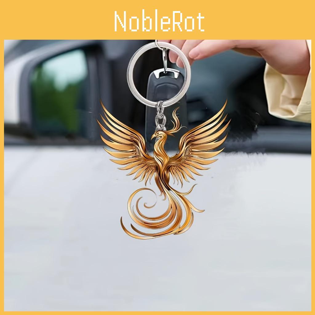 Stunning Retro Acrylic Golden Phoenix Car Charm Luxurious Keychain Pendant For Auto Use