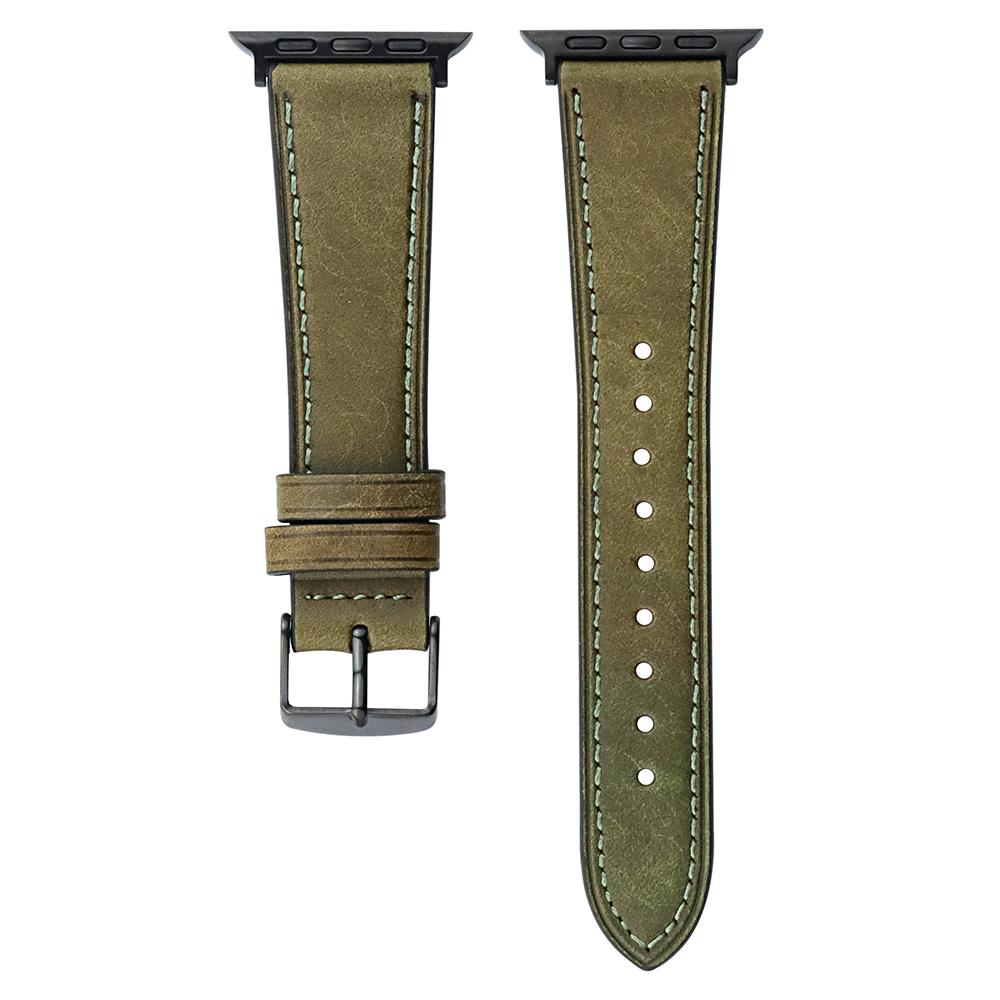 

For Apple Watch 10 46mm/Ultra 2/Ultra 49mm/9 8 7 45mm/SE (2023) SE (2022) SE 6 5 4 44mm/3 2 1 42mm Band Genuine Cow Leather Strap Olive Green