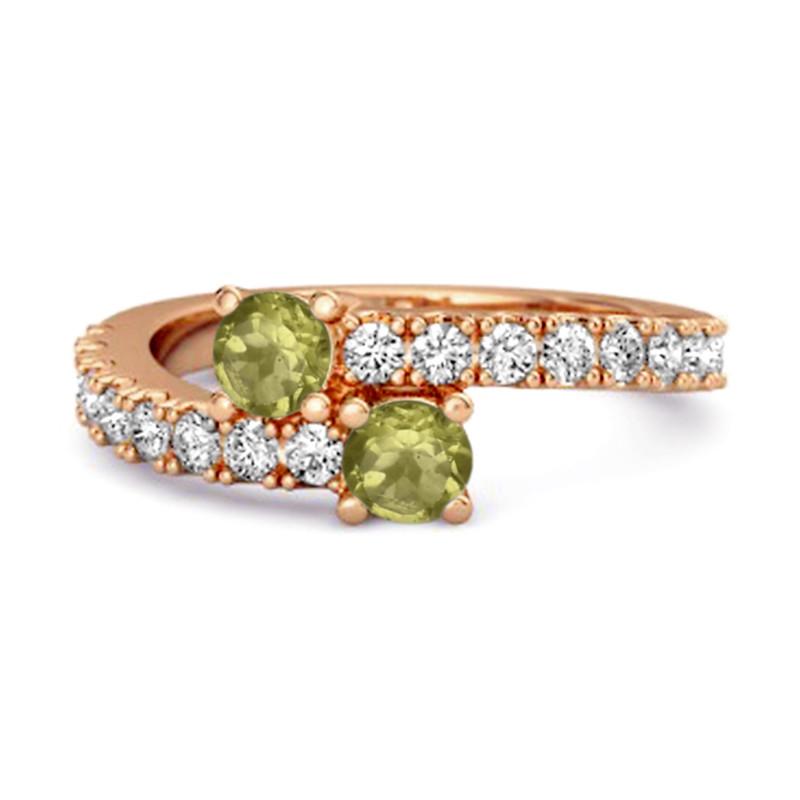 Peridot Twin Stone with Accents Bypass Ring - 925 Sterling Silver Rose Gold Vermeil 7.5
