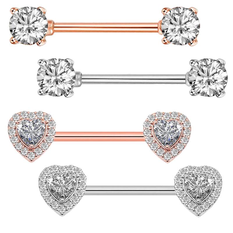 2 piezas de anillos de pezón sexys con forma de corazón de acero inoxidable de 14 g, piercing para pezón, barra para pezón para mujeres y niñas, joyería corporal con barra protectora