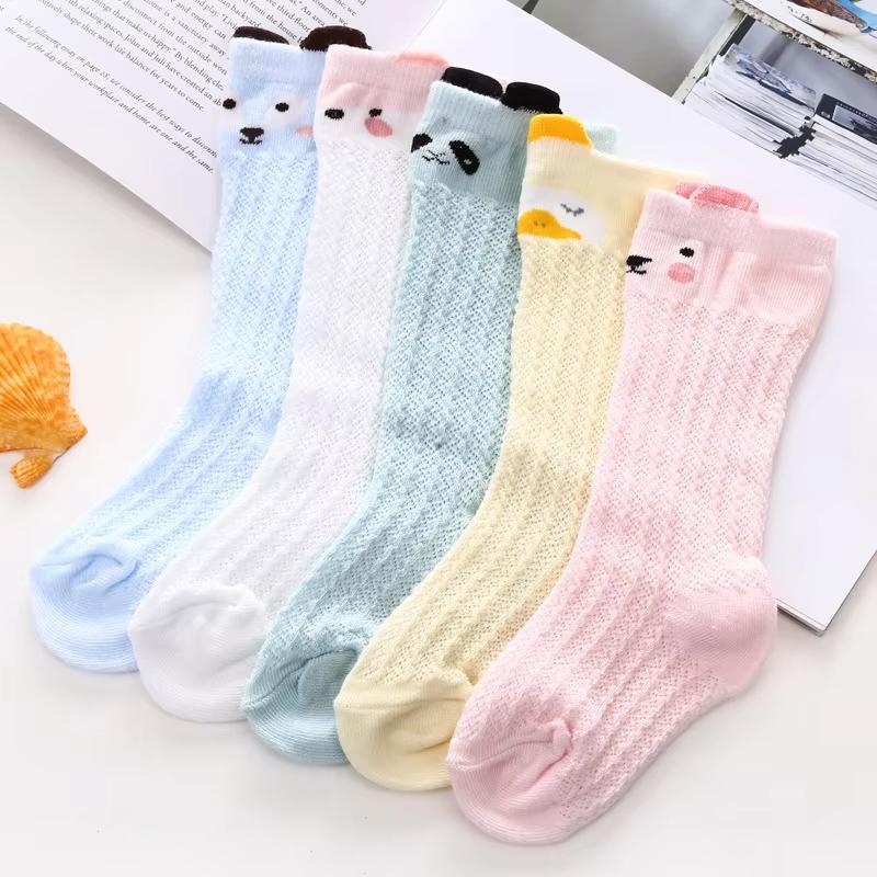 Cartoon Animal Baby Calf Socks Summer Breathable Mesh Cotton Infant Boys Girls Knee High Socks Cute Soft Elastic Toddler Long Socks