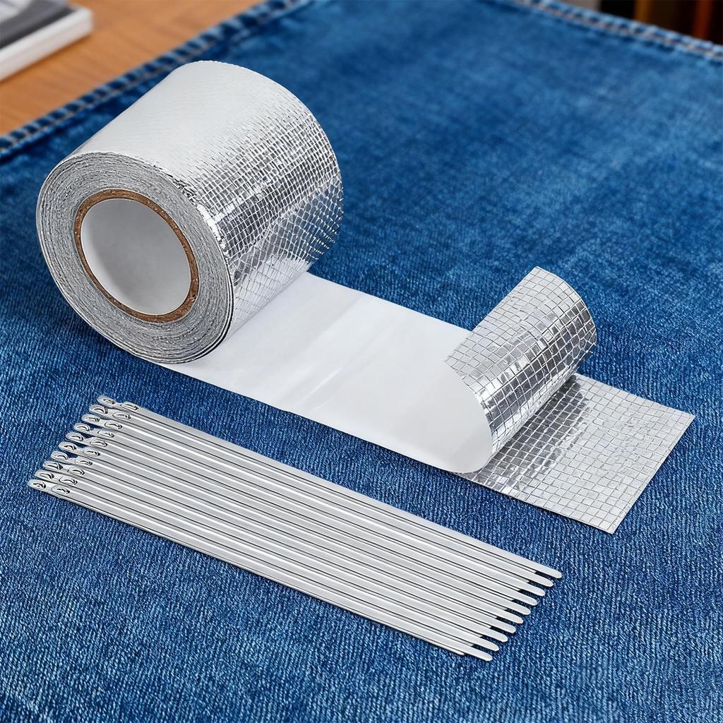 High Temp Exhaust Tape Pipe Insulation Adhesive Wrap With 20 Stainless Steel Ties Exhaust Repair Tape For Car Motorcycle HVAC