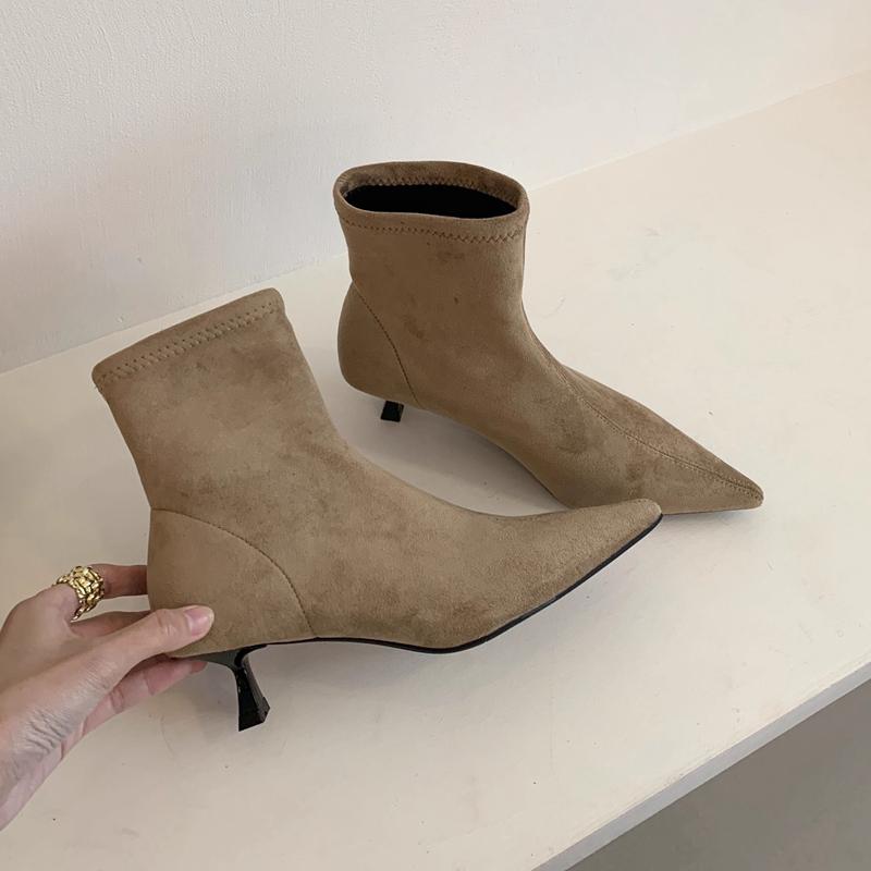 Fashion SUOJIALUN 2025 Winter New Brand Women Ankle Boots Fashion Pointed Toe Slip On Short Boots Shoes Thin Med Heel Dress Pumps