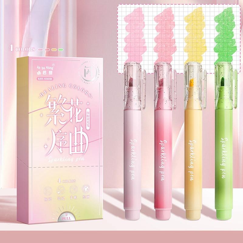 4pcs Sparklin Color Highlighter Pens Set Bling Shining Glitter Magic Art Marker Liner for Drawing Painting School