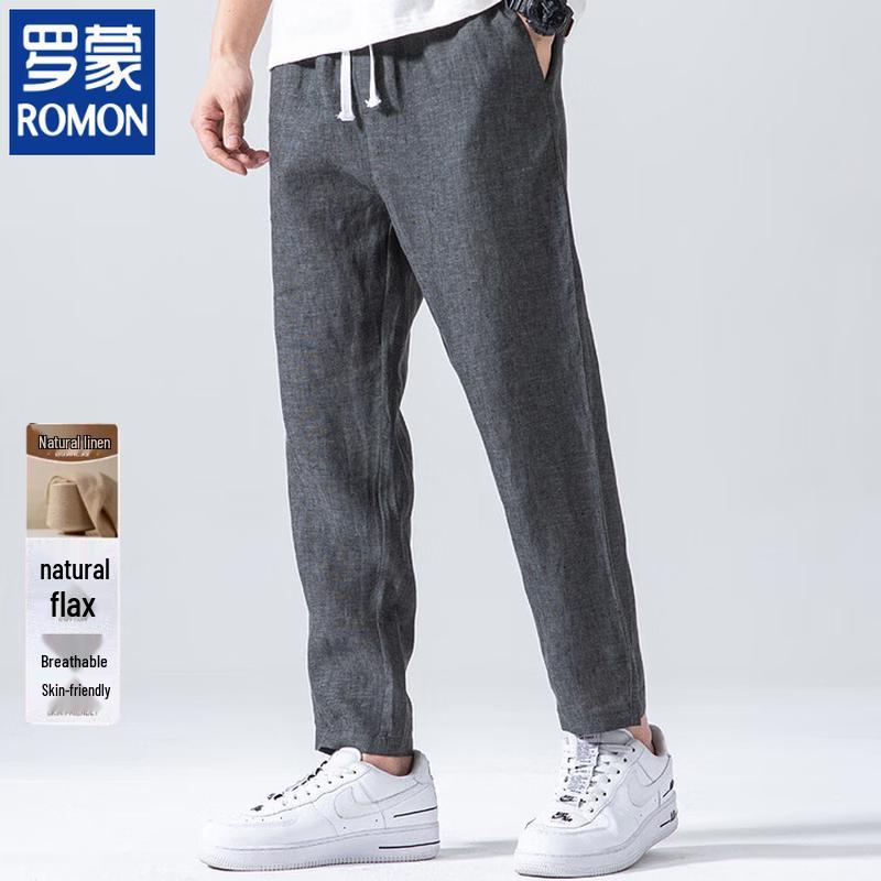 ROMON Men s Breathable Linen Casual Cropped Pants L