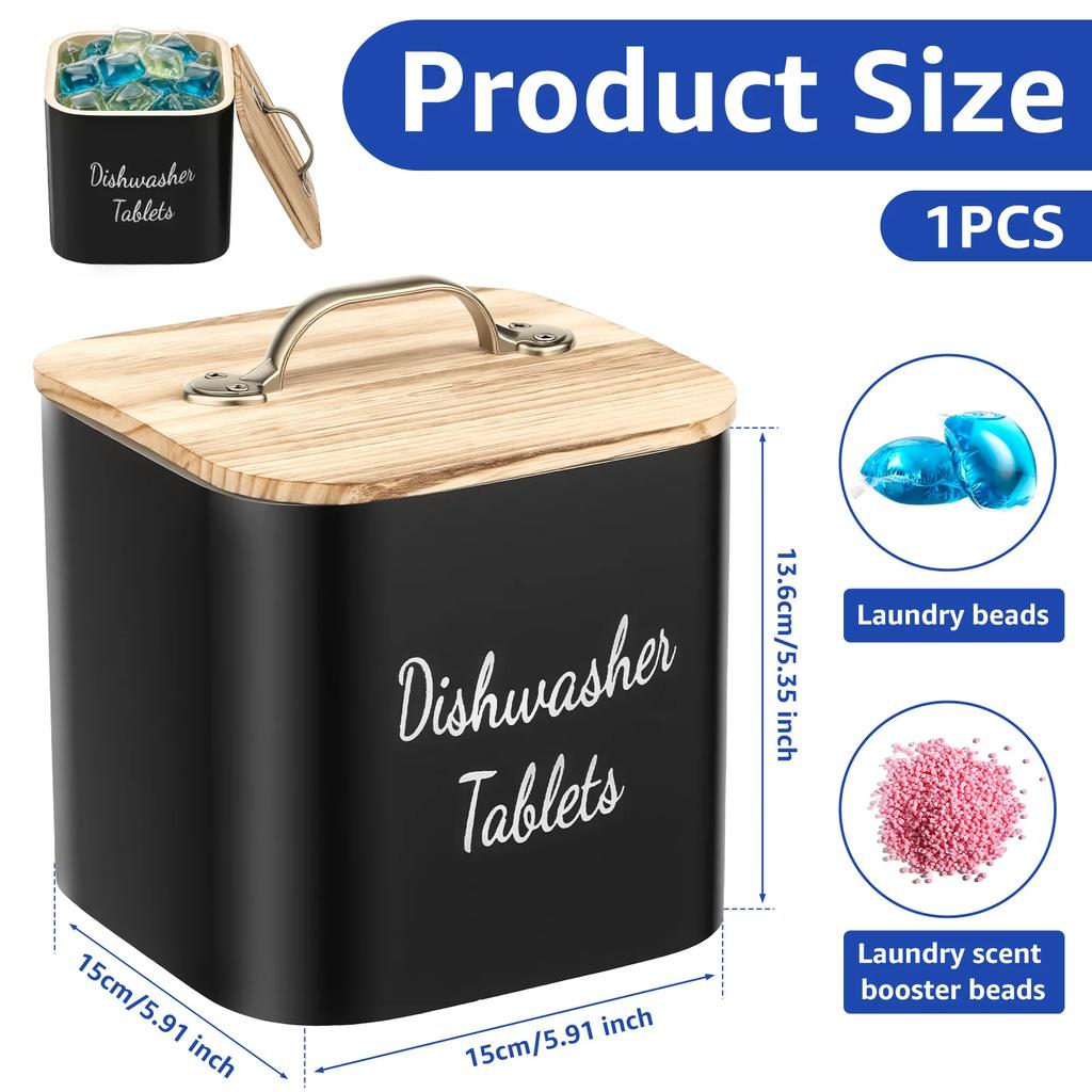 Laundry Pod Storage Container Wooden Laundry Bead Holder with Lid Dishwasher Tablet Storage Box Bathroom Laundry Pods Organizer