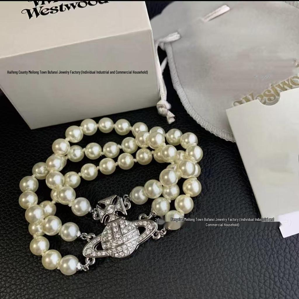 Empress Cixi Pearl Necklace: Three-Layer Magnetic Buckle in French Retro Style