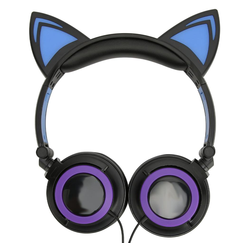 Cat Ear Wired Headphone Noise Reduction Cute Kids Cartoon Headset with LED Light for Tablets