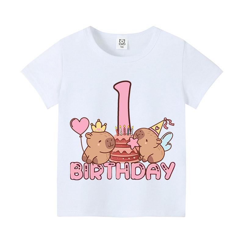 Capybara Child Casual Shirts Cotton Clothes Summer Short Sleeve White T-shirt Tee Anime Top Cute Shirt Cartoon Boy Girl Clothing