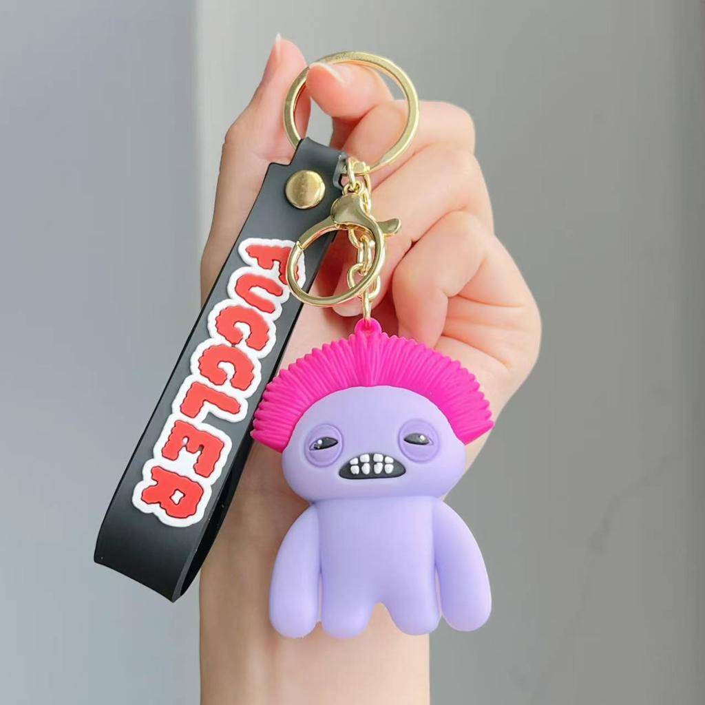 Ugly Cute Monster Keychain With Teeth Plush Doll Pendant Kids School Bag Charm Decorative Small Gift