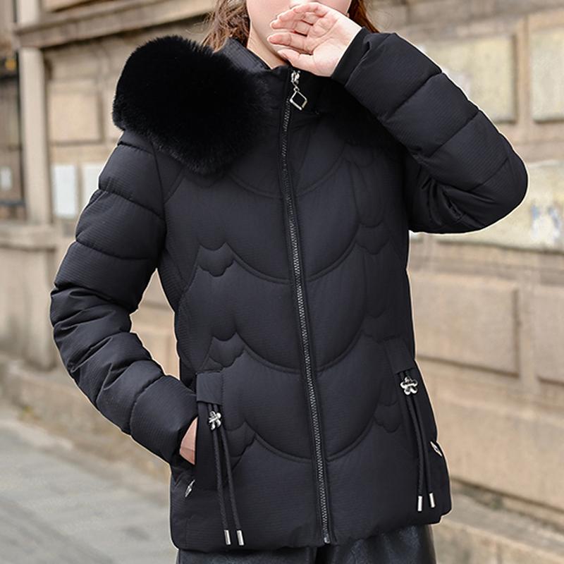 Fashion Winter Woman Parkas Hooded Faux Fur Collar Short Coats Thick Warm Women's Jackets