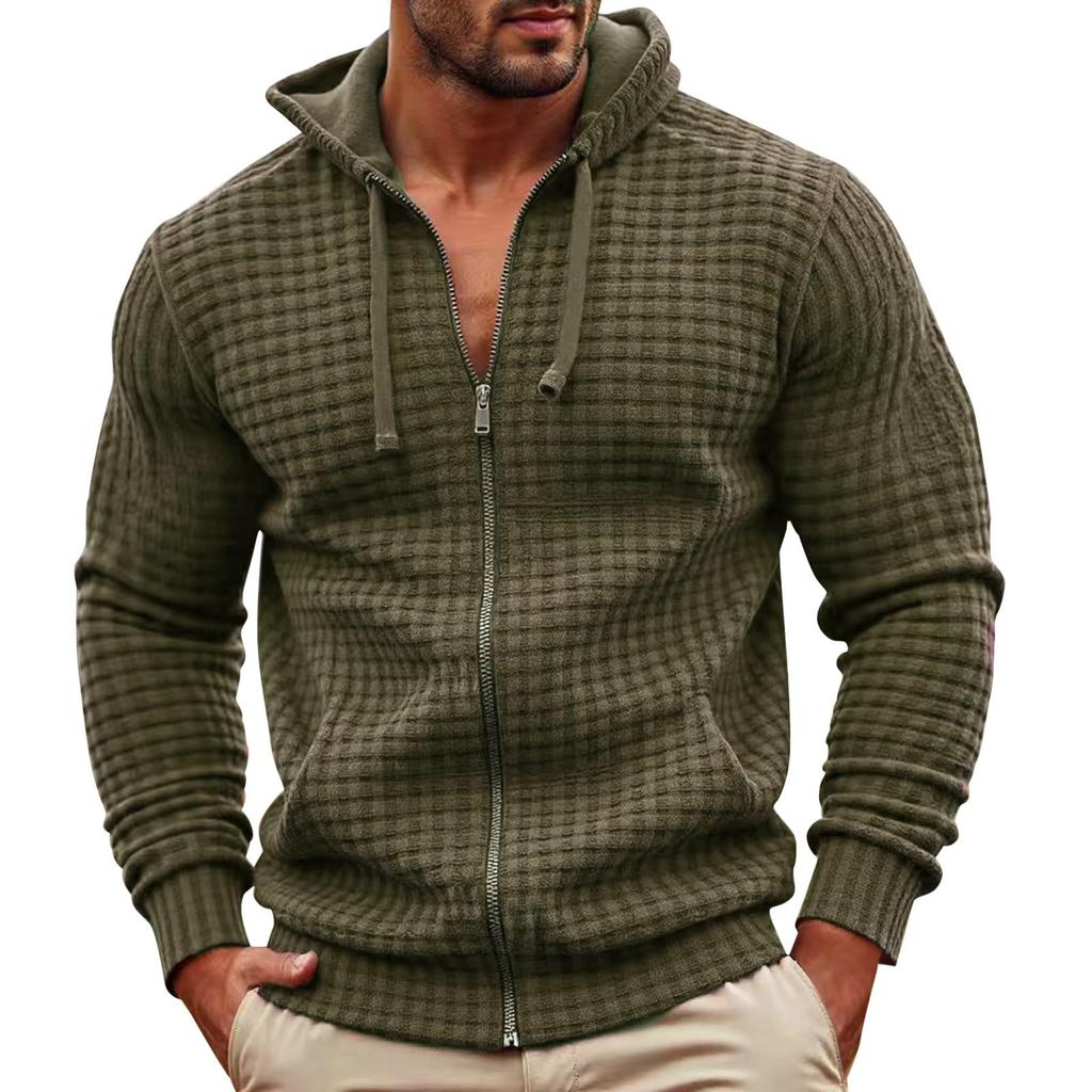 Mens Hoodies Pullover Full-Zip Long Sleeve Knit Hooded Sweatshirt Hoodie For Men Fall Casual Clothes