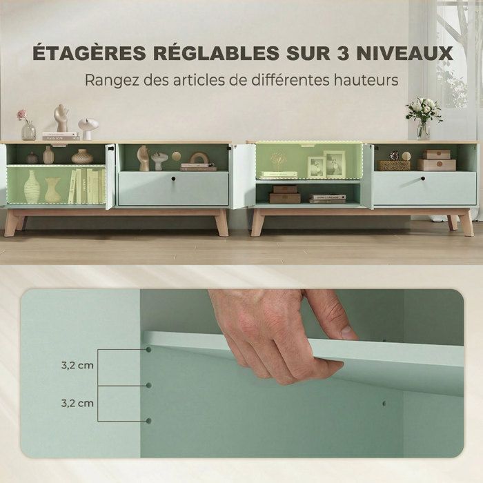 Mueble de TV - HOMCOM - para televisor de 36 pulgadas - 2 puertas, cajón, compartimento abierto - MDF - 120 x 35 x 50 cm - verde claro