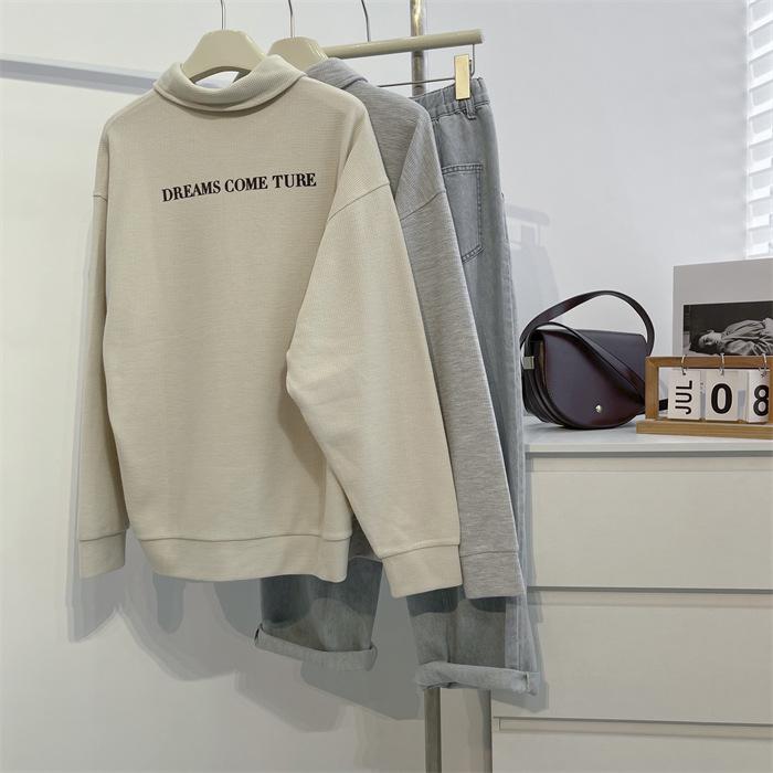 

Retro French Influencer Polo Sweatshirt: Versatile Long Sleeve for Spring & Autumn M (Recommended up to 55 kg) абрикосовый