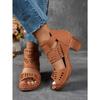 Summer Cut-out Heeled Sandals Women's 2025 New Thick-heeled Plus-size Buckle Roman Sandals