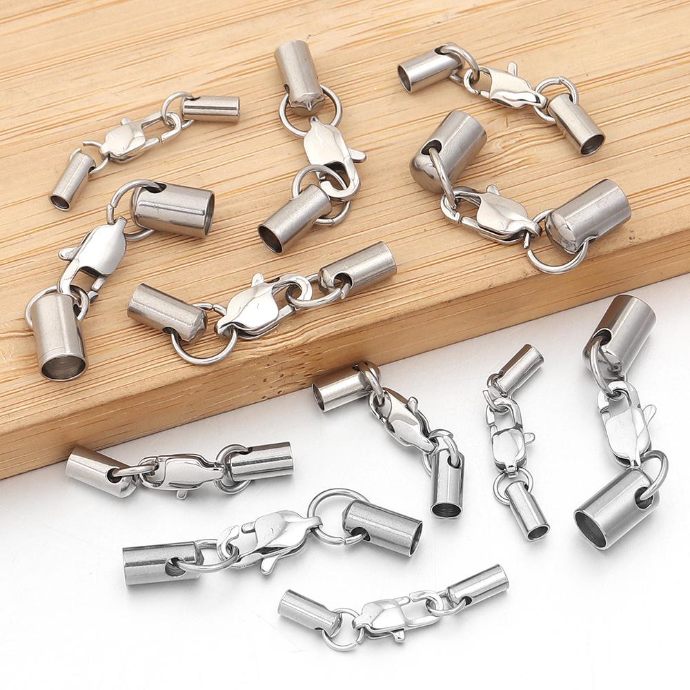 5Sets/Lot Stainless Steel Leather Cord End Caps With Lobster Clasp Connectors For Jewelry Making DIY Necklace Bracelet Connector
