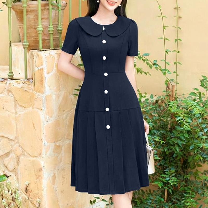 ZANZEA Women Summer Doll Collar Short Sleeve Casual Dress